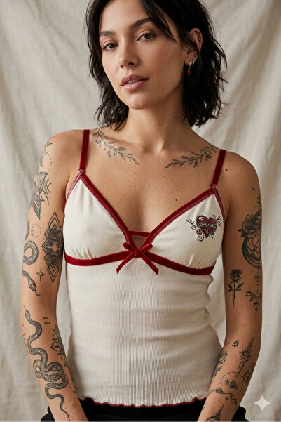 Köstebek Ed Hardy Style Red Striped White Blouse