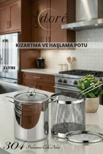 moontime alaçatı Paslanmaz Çelik Kızartma ve Haşlama Tenceresi, Çok Amaçlı Ku...