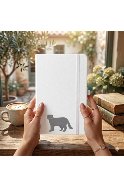 Kedi Baskılı Beyaz Defter