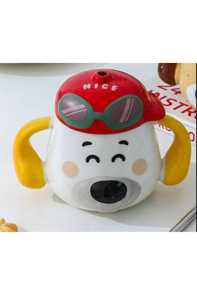 esdekor Porcelain Mug with Lid and Dog Hat Nice 1 Piece