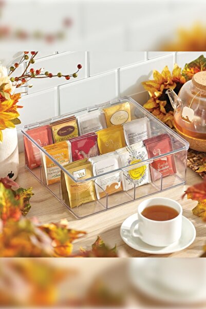 moontime alaçatı 6 Bölmeli Çay Saklama Kabı, Kapaklı, Poşet ve Bitki Çayı Düzeni