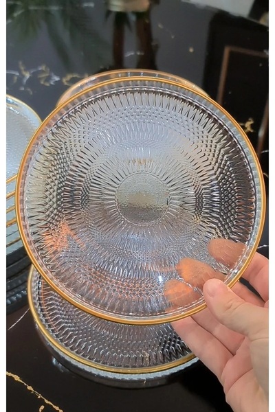 moontime alaçatı Şık Yaldızlı Cam Kek Pasta Tabağı 16cm, Tekli, Lüks Sunum İçin