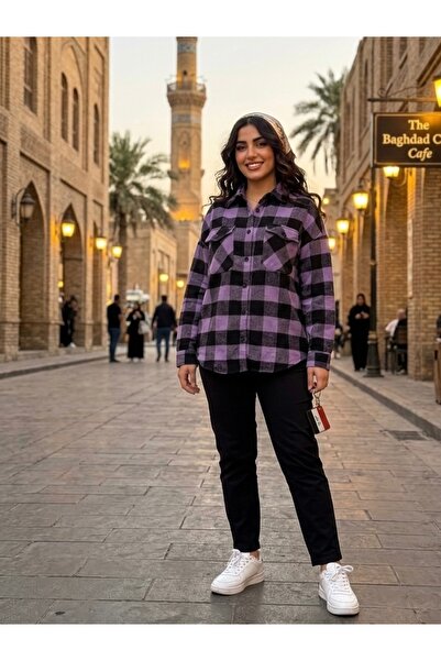 Polologin Butik Cămașă de lemnar mov și neagră în carouri supradimensionat – ...