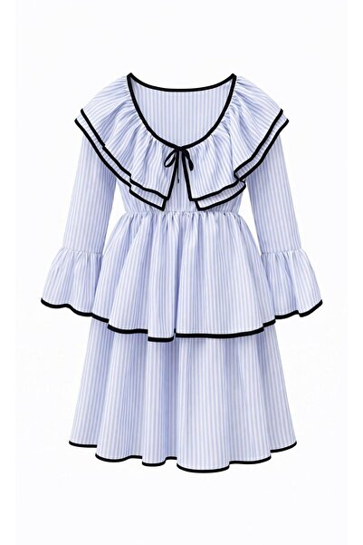 HAZELANNA Rochie neagră cu vipușcă albastră cu dungi