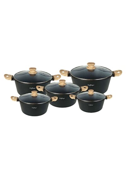 cheffinger 10-piece non-stick pan set, marbled interior, black