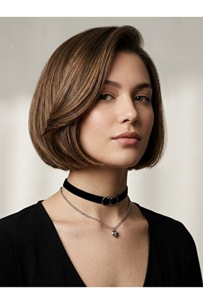 Jivva's Collection Black Velvet Silver Color Choker Necklace with Chain and R...