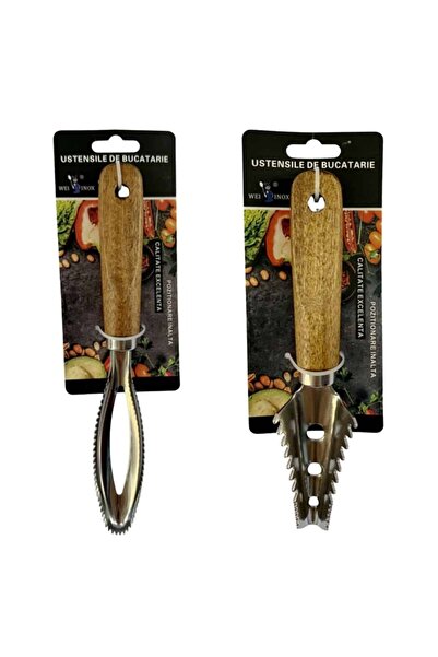 wei inox Fish Scaler with Wooden Handle
