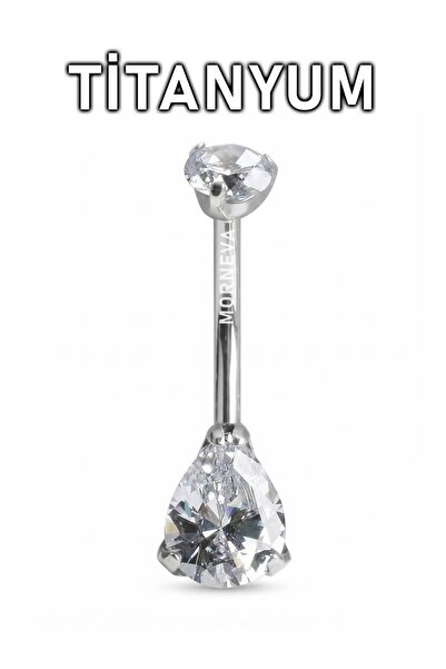MORNEVA Titanyum Küçük Damla Taşlı Minimal Göbek Belly Piercingi
