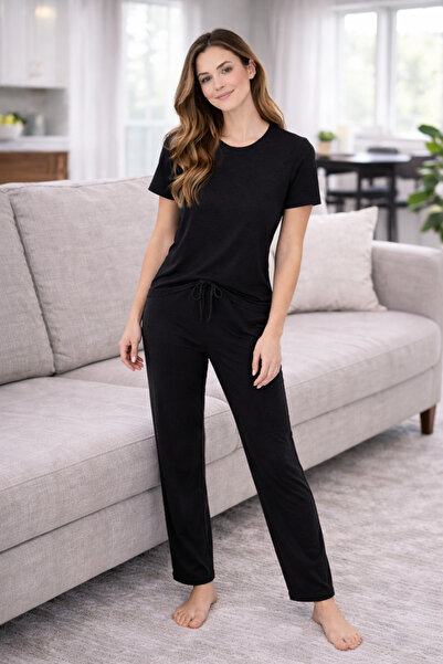 ModaLeaf Black Short Sleeve Cotton Lu Women's Pajama Set