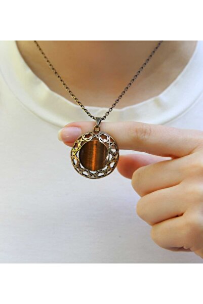esha Natural Stone Tiger's Eye Natural Stone Women's Antique Round Natural St...