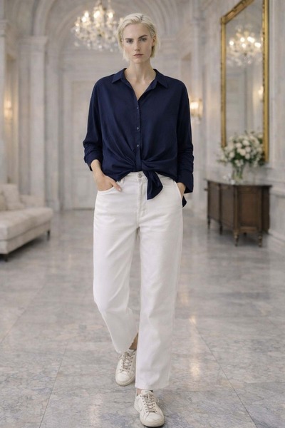 ibeeka Signature - Tie-Dye Detail Look Navy Blue Shirt - Dark Blue - S