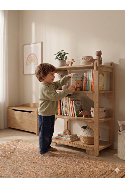tridihome Montessori Çocuk Kitaplığı ve Oyuncak Rafı Vidasız Geçmeli Sistem 1...