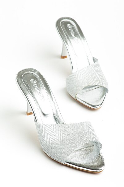Dilimler Ayakkabı Women's Stiletto Heel U t Slipper Silver Double-Sided Trans...