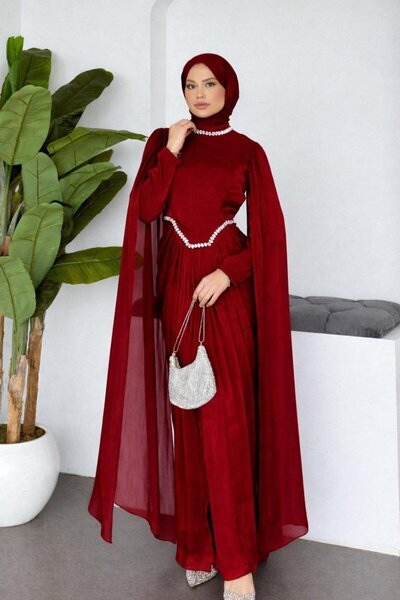 Şulemoda Giyim Cape Janjan Evening Dress Red