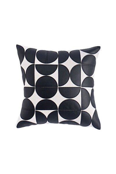 Diva Home وسادة دائرية مقاس جلد أرباع دائرة بنمط هندسي مقطوع بالليزر ومطرزة م...