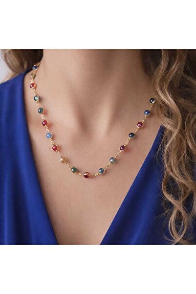 MITH SB TAKI 14K ALTIN KAPLAMA RENKLİ BONCUK KOLYE