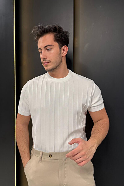 sunfyre ΑΝΔΡΙΚΟ Πλεκτό μπλουζάκι με κοντό μανίκι και κάθετη γραμμή Με σχέδιο ...