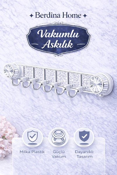Berdina Home Vakumlu Askılık Güçlü Tutunma Delmeden Montaj Banyo Mutfak Duvar...
