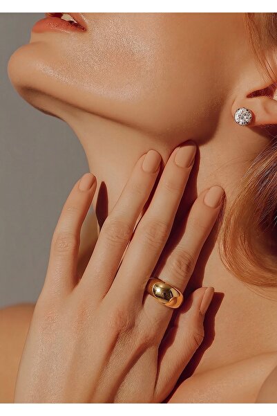 Vamos Jewelry Çelik Kararmaz Gold Renk Bombe Yüzük