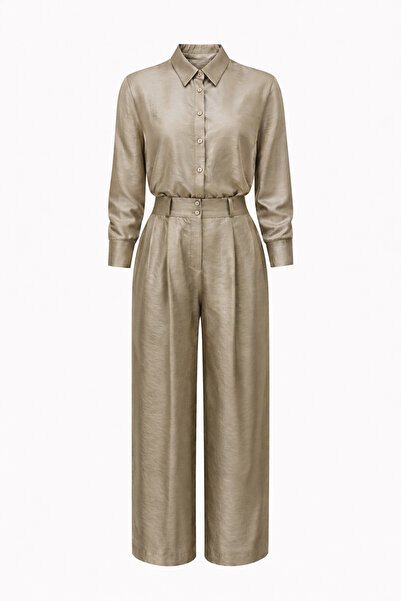 HAZELANNA Parlak Kumaş Gömlek-Pantolon Takım