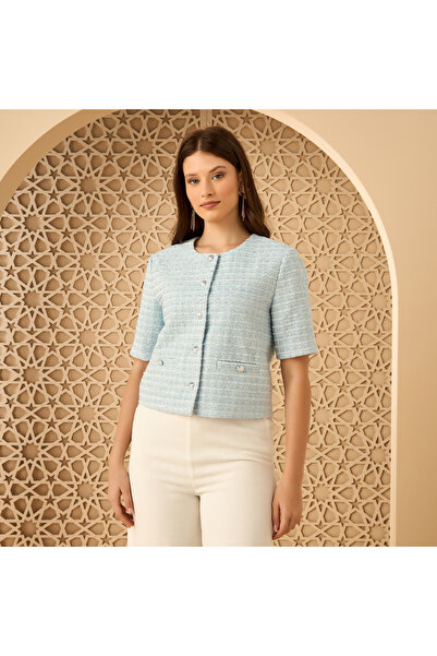 Generic Textured Tweed Crop Jacket