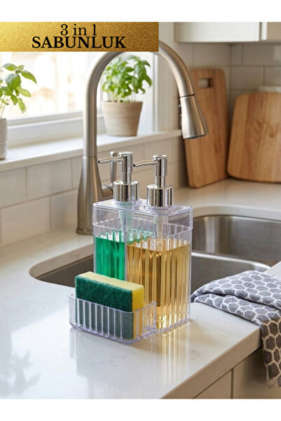 Eviniz güzel 3’ü 1 Arada Mutfak Sıvı Sabunluk Seti – Süngerlikli Çift Hazneli...