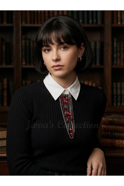 Jivva's Collection Şık&Zarif Kristal Taşlı Zincirli Yaka İğnesi Broş, Kadın Y...