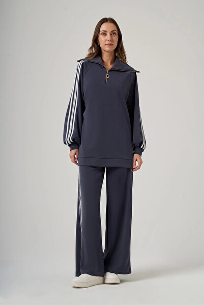 Nuss 1093 Sailor Collar Stripe Detail Trouser Suit - Navy Blue