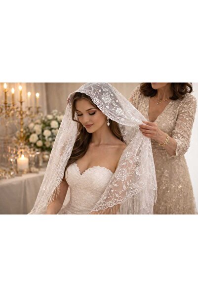 OEM Eșarfă Mireasă Florală Brodată cu Paiete – Șal Elegant Semi-Transparent p...