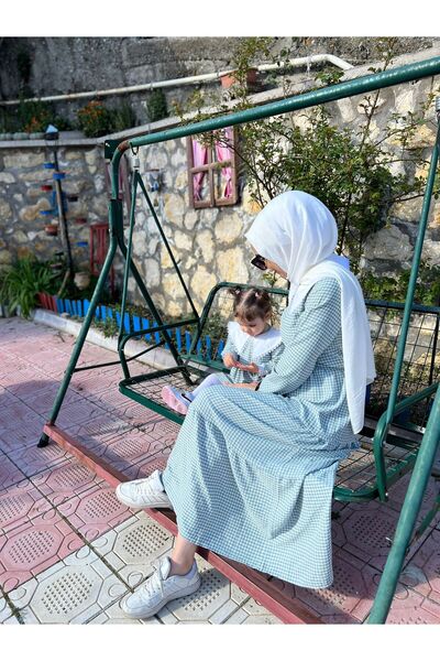 RANABUTİK PAMUKLU GOFRE KUMAŞ YEŞİL EKOSELİ ANNE BEBEK KOMBİNİ