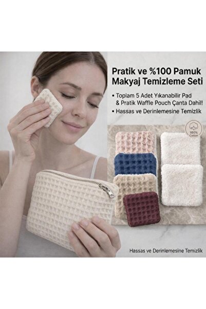 ozlıkaa "Waffle Makeup Bag Pieces + 5-Piece Washable Makeup Removal Pads Set"