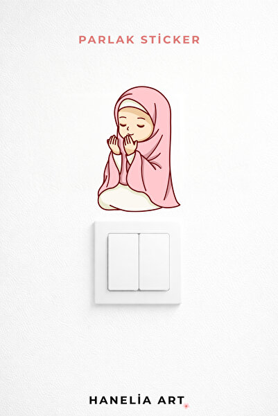 Priz Üstü Namaz Kılan Kız Çocuk Sticker | Parlak Duvar Sticker | Çocuk Odası Dekoru