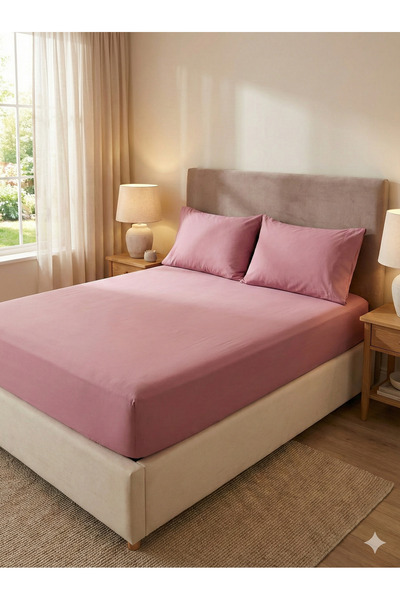 CollessiaHome 100% Cotton Poplin Fitted Double Fitted Sheet Set - Pink