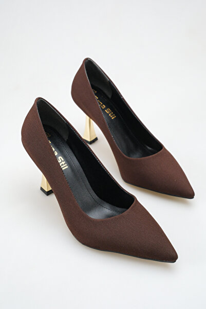 SENASTİL Pointed Toe Thin Gold Heel Detailed Stylish Women's Stiletto Shoes