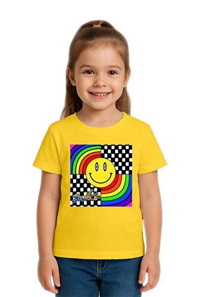 SEDİRLİ تي شيرت للأطفال بوجه مبتسم مطبوع من القطن الممشط قطن قطع