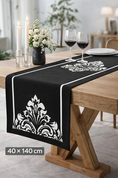 Tilda BSC. & Home Siyah Beyaz Dama Desenli Dijital Baskılı Runner Masa Örtüsü...
