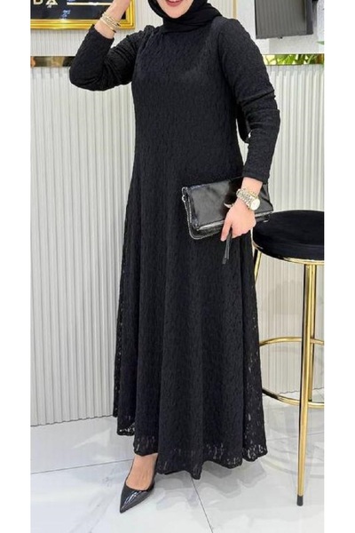 TUGBA COLLECTION Yeni Sezon Dantelli İşlemeli %100 Pamuk Uzun Elbise