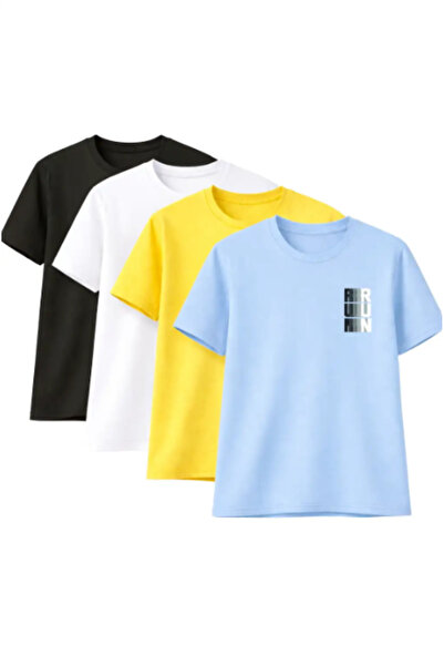 Sweetline Unisex Oversized T-Shirt Run Printed – Pack of 4 Black, White, Yell...