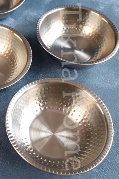 moontime alaçatı Paslanmaz Çelik Dövme Desenli Çorba ve Kase Seti 400 cc 6'lı