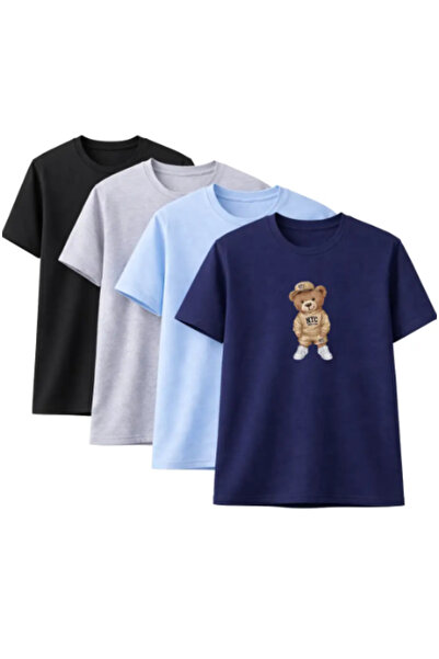 Sweetline Unisex Oversized T-Shirt Nyc Teddy Bear Printed – Pack of 4 Black, ...