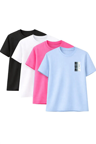 Sweetline Unisex Oversized T-Shirt Run Printed – Pack of 4 Black, White, Pink...