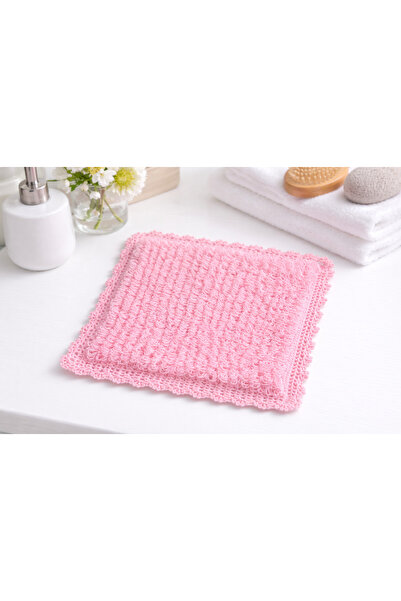 dogohandmade Lüks El Yapımı Köpüren Saçaklı Kare Pembe Banyo - Çeyizlik, Bohç...