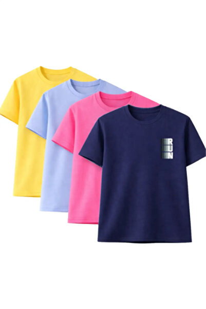 Sweetline Unisex Oversized T-Shirt Run Printed – Pack of 4 Yellow, Baby Blue,...