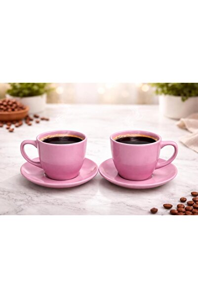 TEDİKS 2 Kişilik Gül Kurusu Kahve Fincanı Seti – Tabaklı Modern Kahve Fincanı...