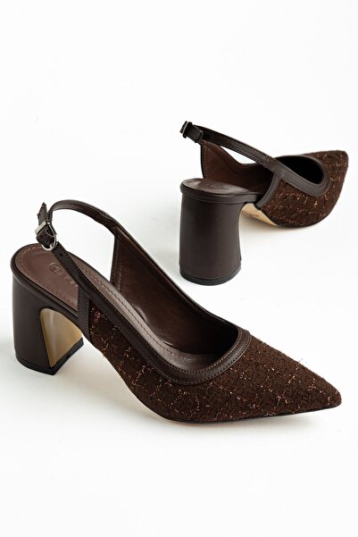 Dilimler Ayakkabı حذاء نسائي مقاس كبير حذاء بكعب عريض باللون البني فوق التريك...