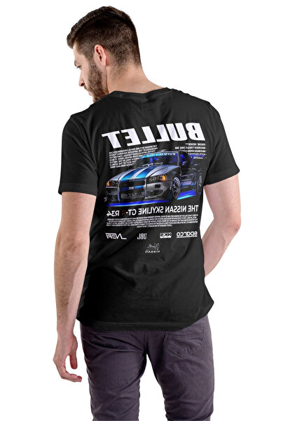 Texclusive Tricou Nissan Skyline GT-R R34 cu imprimeu pe spate și față, trico...