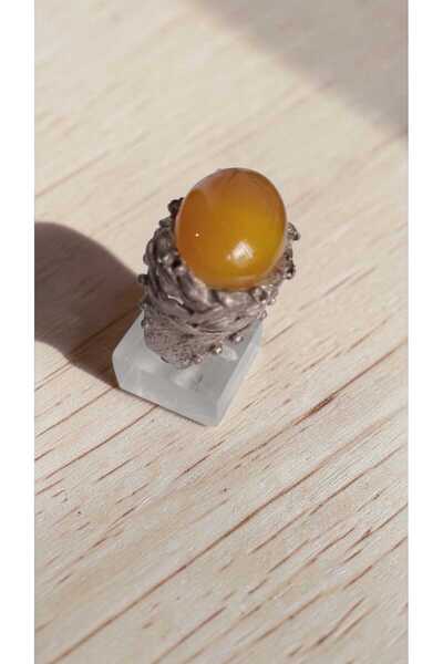 SUGÜLİNSHOP & HANDMADE JEWELRY Alpaka Gümüşü Orjinal Sarı Kehribar Taşlı Ayar...