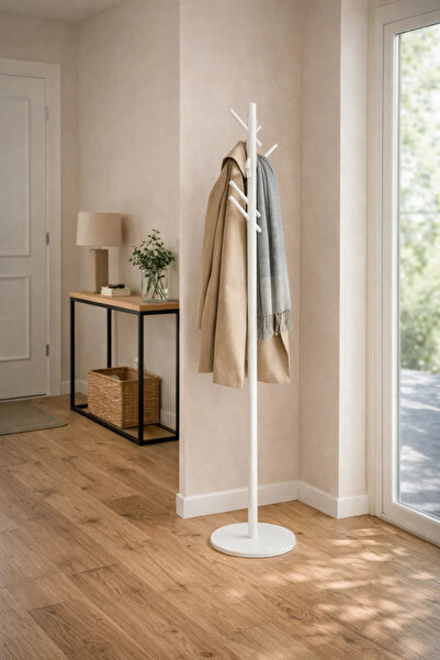 MARIA HOMES Modern White Metal Coat Rack Stand with Angled Hook