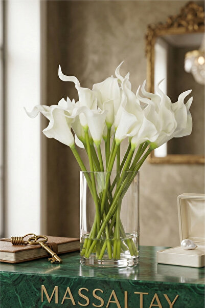 Massaltay باقة من 8 زهور جالا بيضاء مبللة |   باقة زنابق صناعية للزفاف والديك...