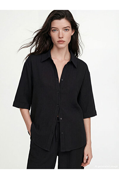 LC Waikiki Rmz Gi̇yi̇m Farkiyla Do Textured Ol Planting Muslin Women's Shirt